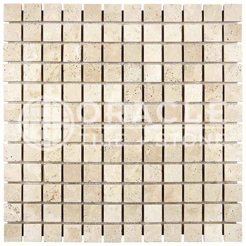 Ivory / Light Travertine - 1" X 1" Mosaic Tile