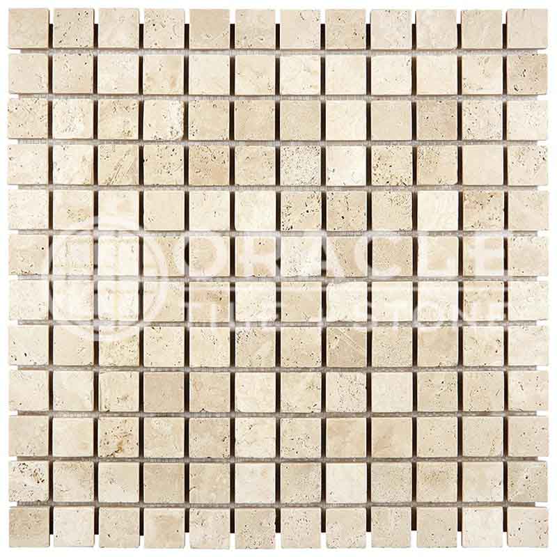 Ivory (Light) Travertine 1" X 1" Mosaic Tumbled