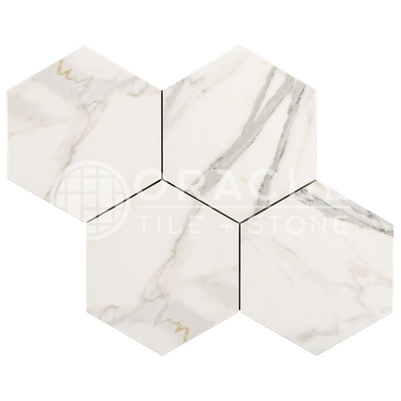 Italian Calacatta Gold Marble - 6" Hexagonal Mosaic Tile