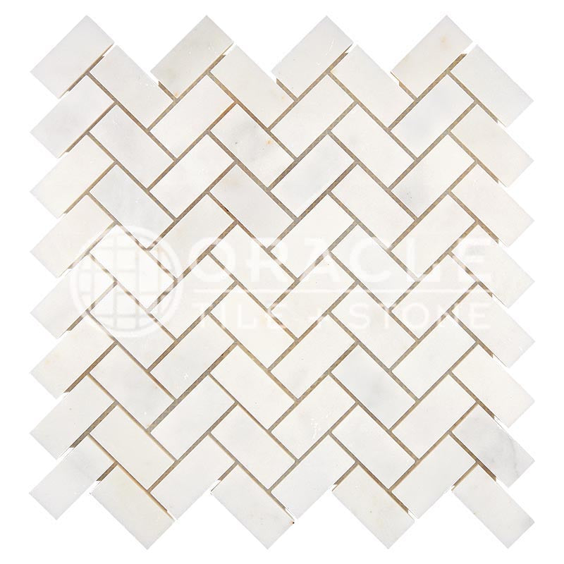 Afyon White Premium (Extra / Select) Marble - Herringbone (1" X 2") Mosaic Tile