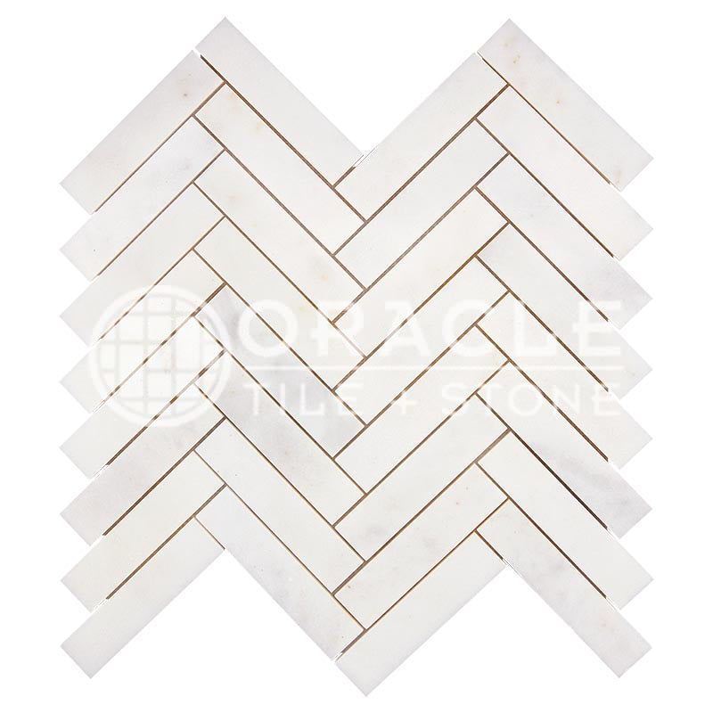 Afyon White Premium (Extra / Select) Marble - Herringbone (1" X 4") Mosaic Tile