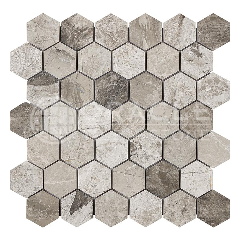 Atlantic Gray Marble - 2" Hexagonal Mosaic Tile