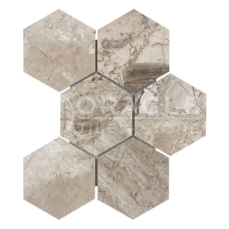 Atlantic Gray Marble - 4" Hexagonal Mosaic Tile