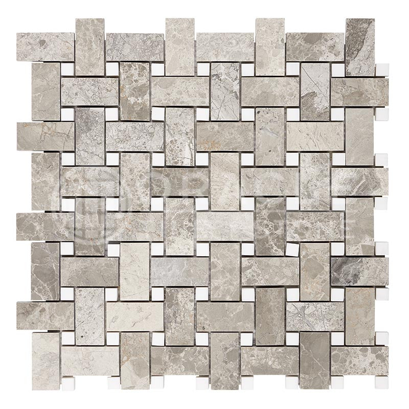 Atlantic Gray	Marble	-	Basketweave Mosaic w/ White Dots