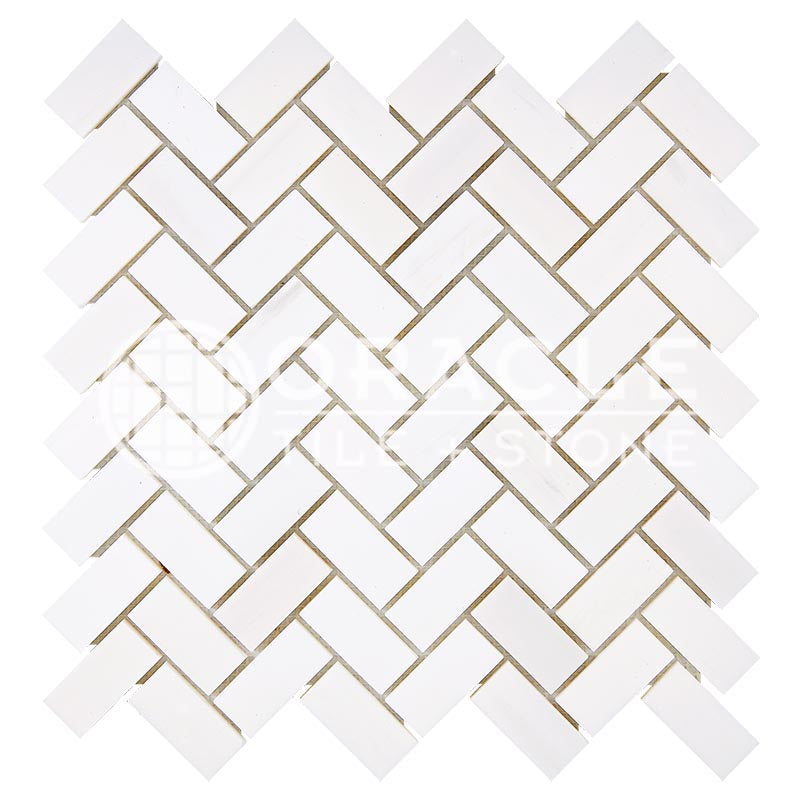 Bianco Dolomiti (Premium White Dolomite) - Herringbone (1" X 2") Mosaic Tile