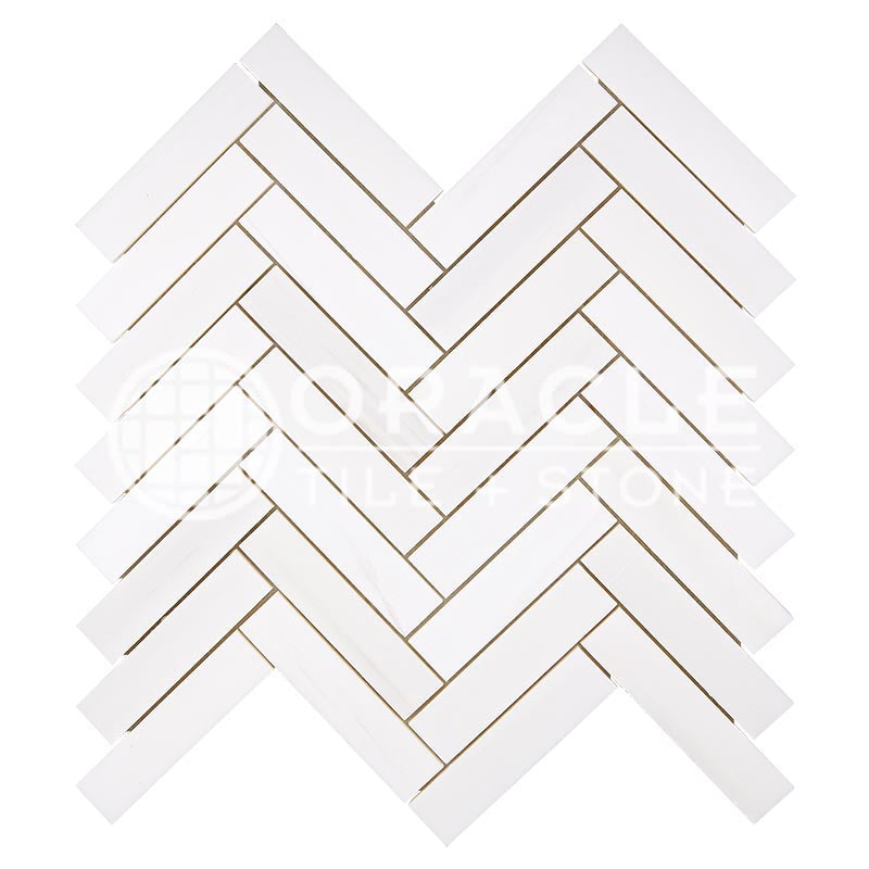 Bianco Dolomiti (Premium White Dolomite) - Herringbone (1" X 4") Mosaic Tile