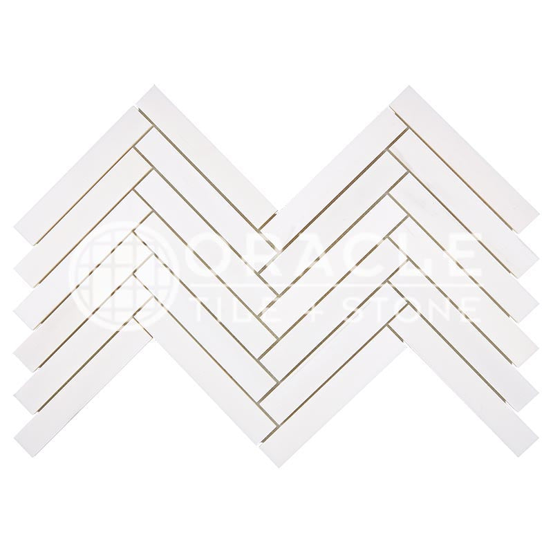 Bianco Dolomiti (Premium White Dolomite) - Herringbone (1" X 6") Mosaic Tile