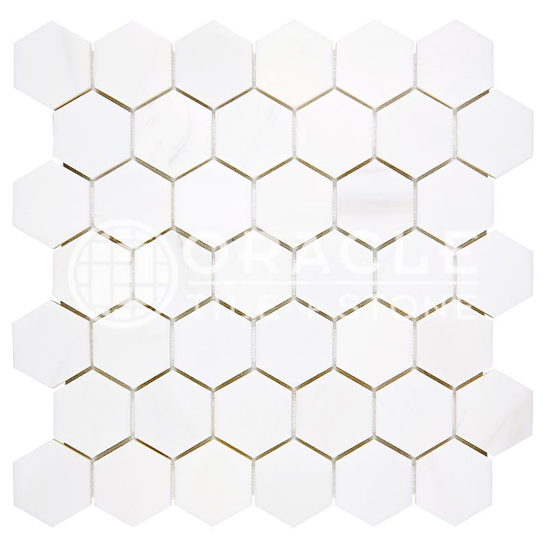 Bianco Dolomiti (Premium White Dolomite) - 2" Hexagonal Mosaic Tile