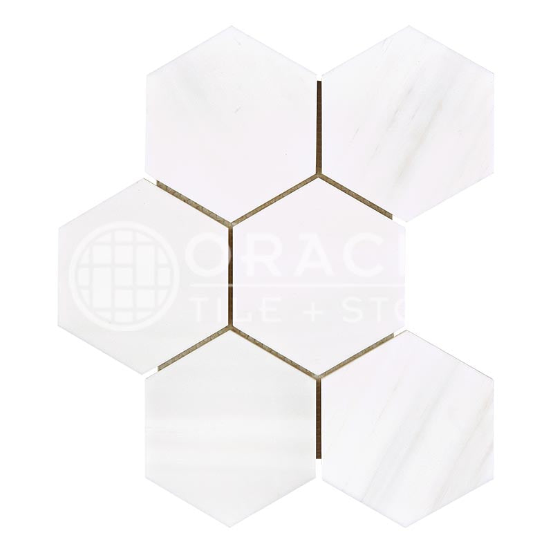 Bianco Dolomiti (Premium White Dolomite) - 4" Hexagonal Mosaic Tile