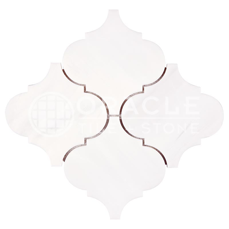 Bianco Dolomiti (Premium White Dolomite) - Lantern (Arabesque) LARGE (6" X 6") Mosaic Tile