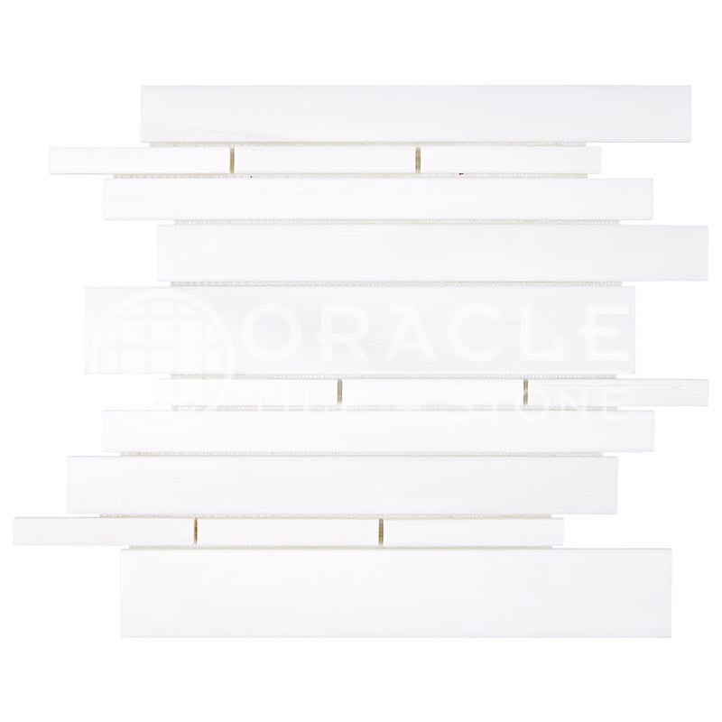 Bianco Dolomiti (Premium White Dolomite) - Random-Strip (Manhattan) Mosaic Tile
