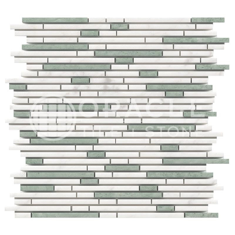Carrara White (Bianco Carrara / Italian) Marble	-	"Bamboo Sticks  (Thassos + Carrara + Ming Green) Mosaic"