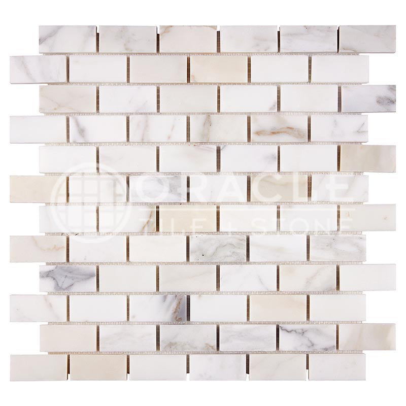 Italian Calacatta Gold Marble - 1" X 2" Brick Mosaic Tile