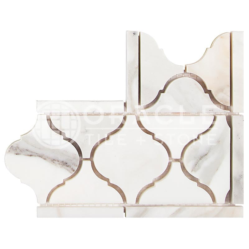 Italian Calacatta Gold Marble - Lantern Border / Listello Corner with Calacatta Gold Marble Inserts