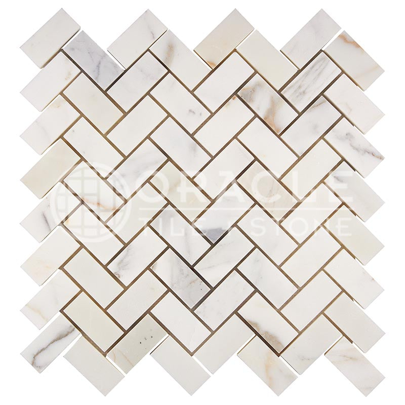 Italian Calacatta Gold Marble - Herringbone (1" X 2") Mosaic Tile