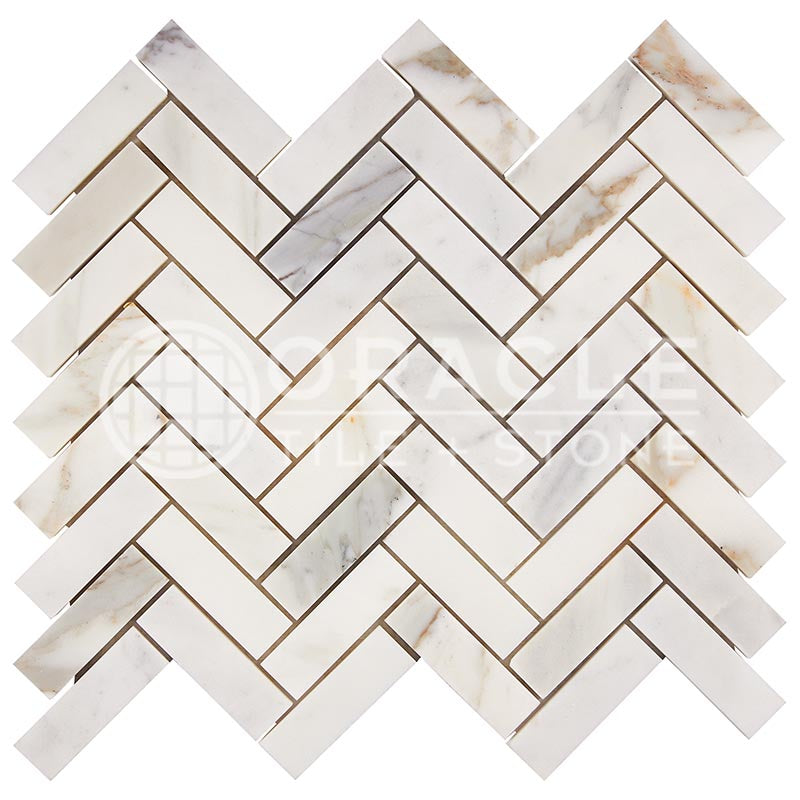 Italian Calacatta Gold Marble - Herringbone (1" X 3") Mosaic Tile