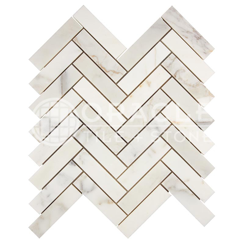 Italian Calacatta Gold Marble - Herringbone (1" X 4") Mosaic Tile