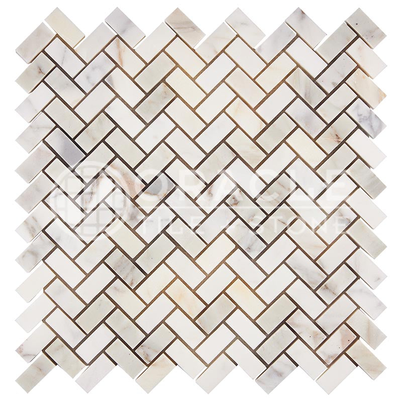 Italian Calacatta Gold Marble - Mini-Herringbone (5/8" X 1 1/4") Mosaic Tile