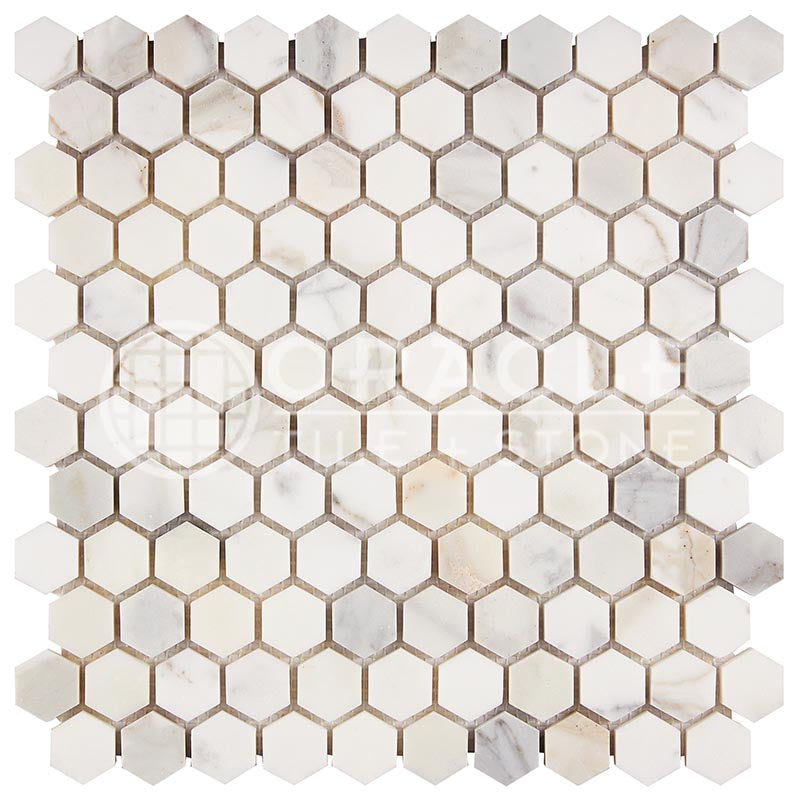 Italian Calacatta Gold Marble - 1" Hexagonal Mosaic Tile