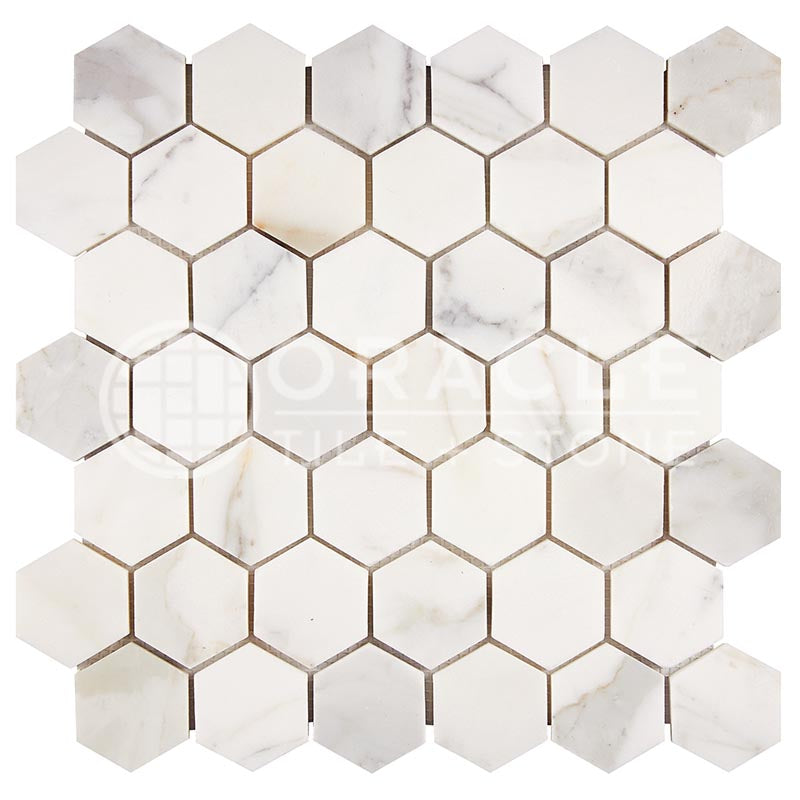 Italian Calacatta Gold Marble - 2" Hexagonal Mosaic Tile