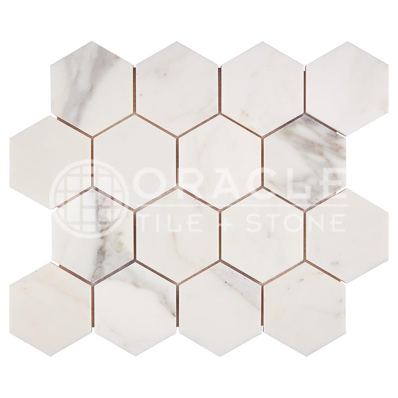 Italian Calacatta Gold Marble - 3" Hexagonal Mosaic Tile