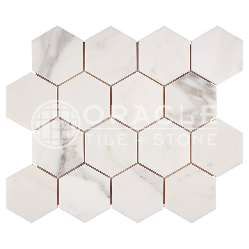 Calacatta Gold (Italian)	Marble	3" X 3"	Hexagon Mosaic