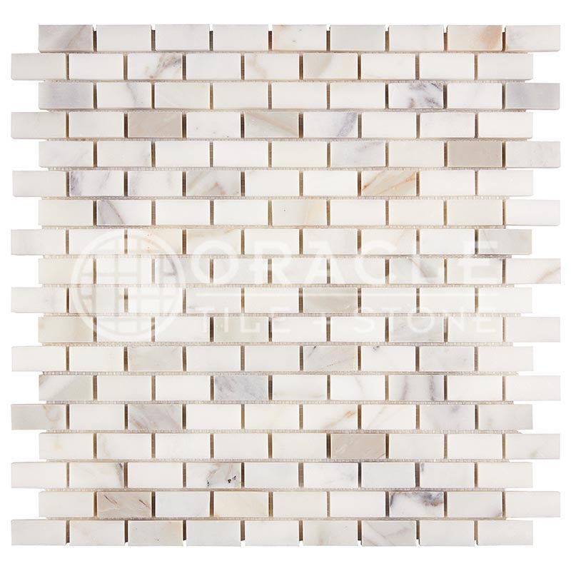 Italian Calacatta Gold Marble - Mini-Brick (5/8" X 1 1/4") Mosaic Tile