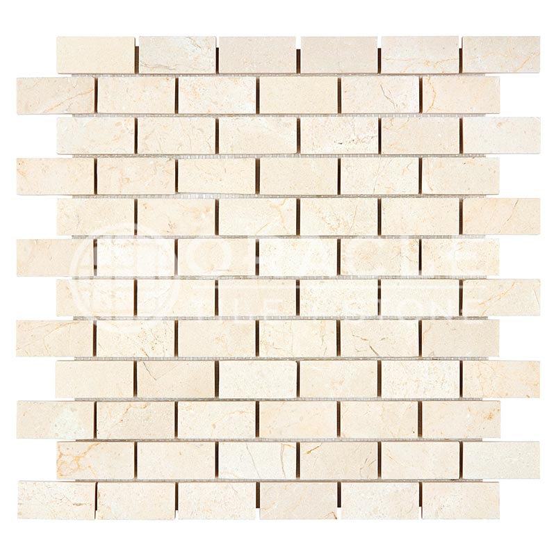 Crema Marfil Marble - 1" X 2" Brick Mosaic Tile