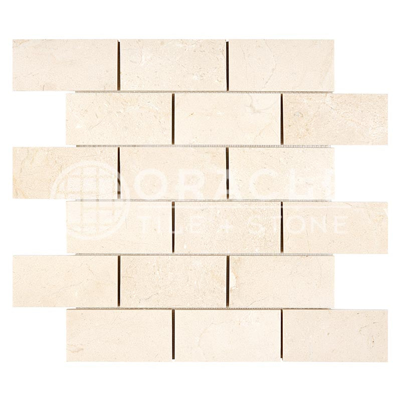 Crema Marfil (Spanish)	Marble	2" X 4"	Straight-Edged Brick Mosaic