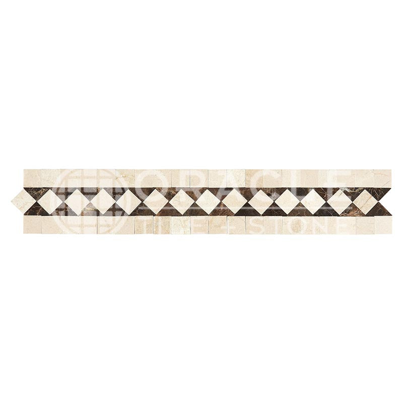Crema Marfil Marble - BIAS Border / Listello with Emperador Dark Marble Dots