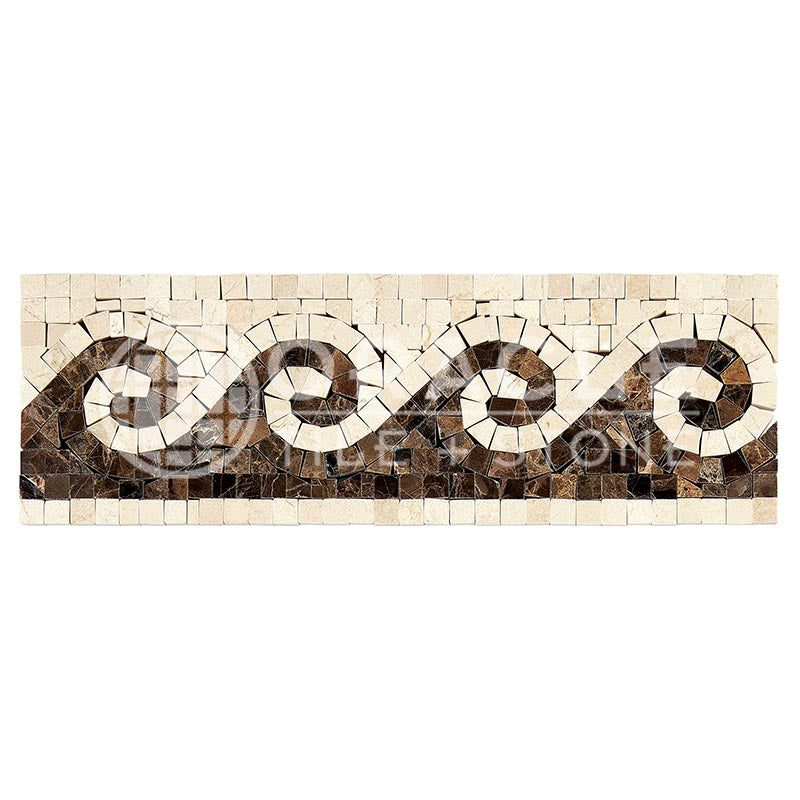 Crema Marfil Marble - WAVE Border / Listello with Emperador Dark Marble Dots
