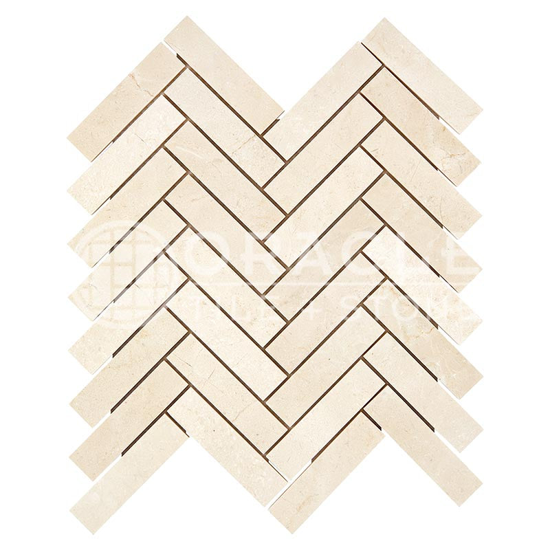 Crema Marfil Marble - Herringbone (1" X 4") Mosaic Tile