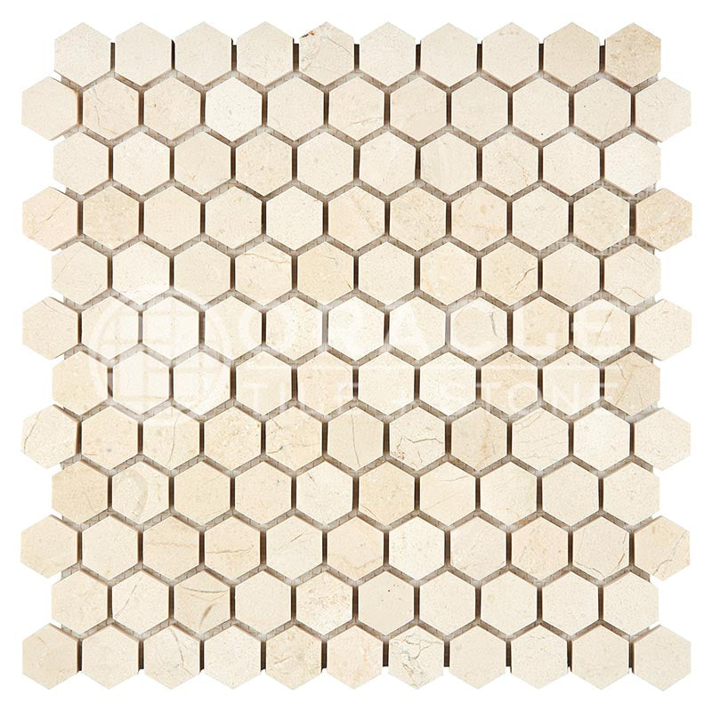 Crema Marfil (Spanish)	Marble	1" X 1"	Hexagon Mosaic