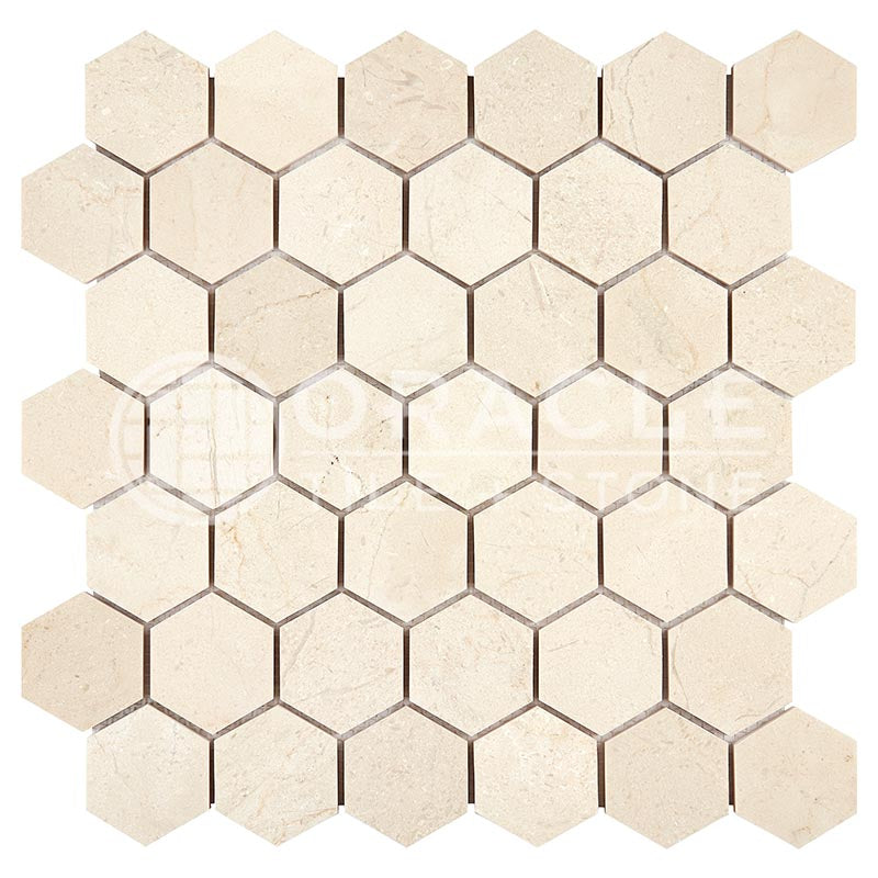 Crema Marfil (Spanish)	Marble	2" X 2"	Hexagon Mosaic