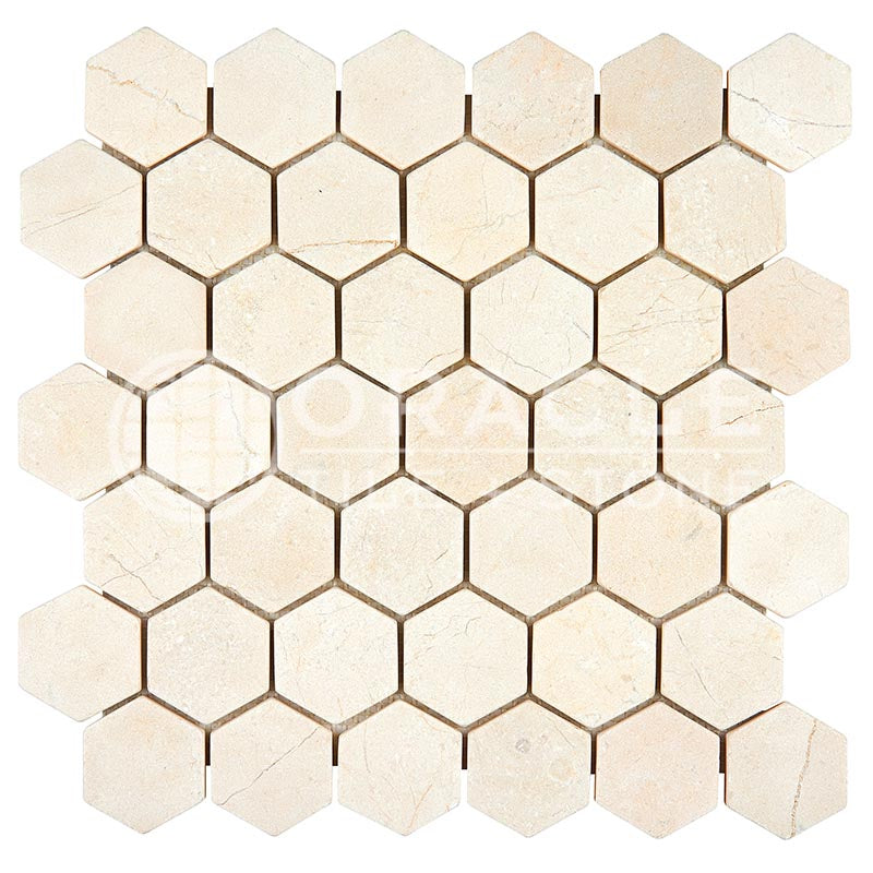 Crema Marfil Marble - 2" Hexagonal Mosaic Tile