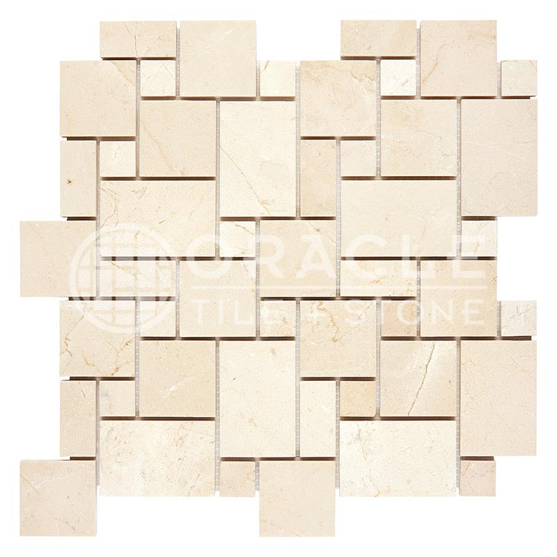 Crema Marfil Marble - Mini-Versailles Pattern Mosaic Tile