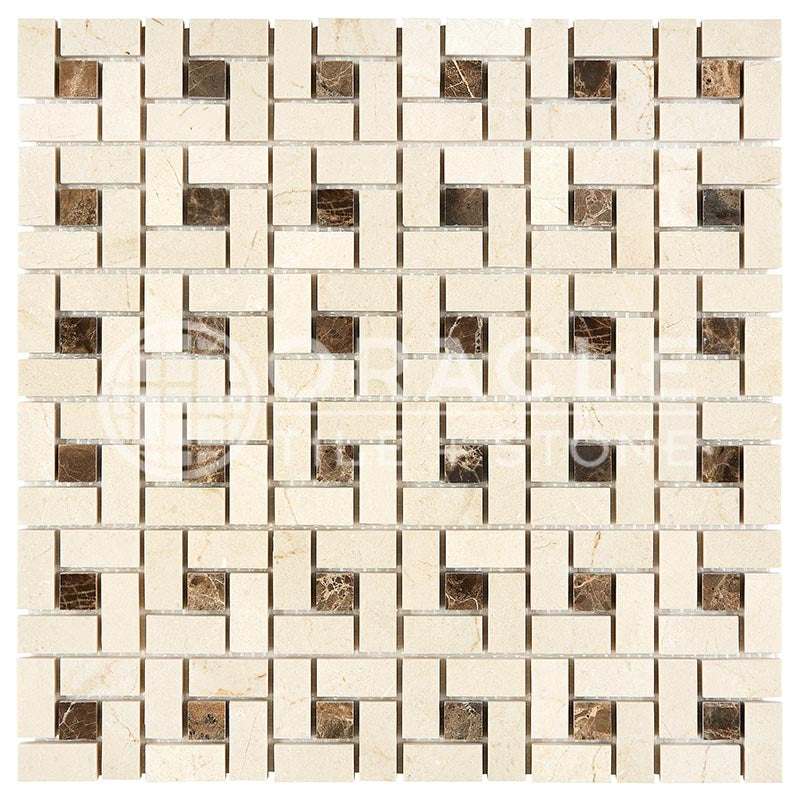 Crema Marfil (Spanish)	Marble	-	Pinwheel (Mini) Mosaic w/ Emp. Dark Dots