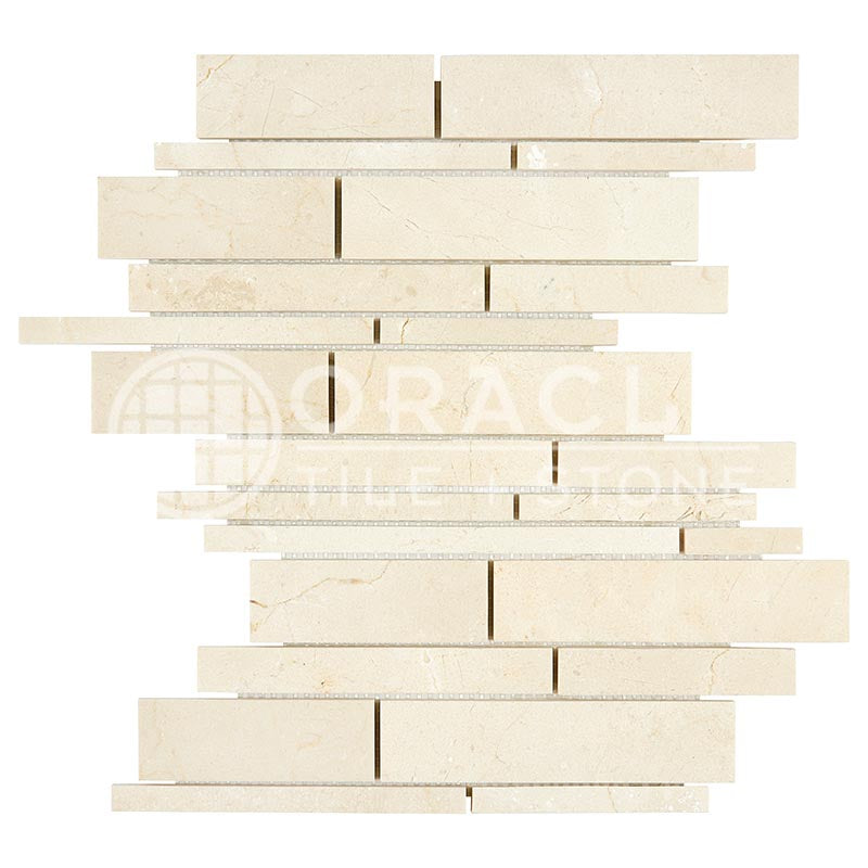 Crema Marfil Marble - Random-Strip (Manhattan) Mosaic Tile