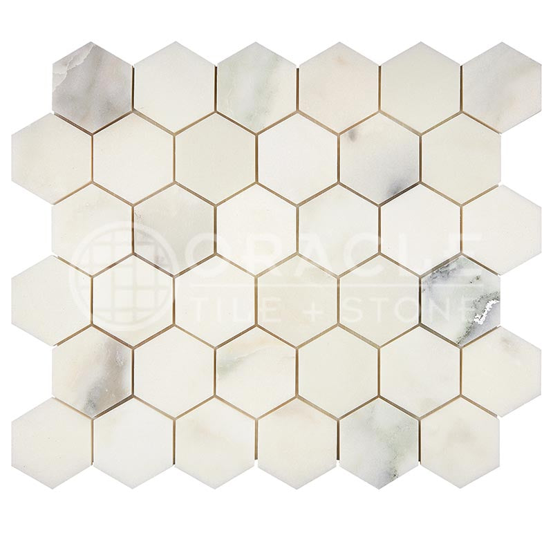 Calacatta Oliva Marble  2" X 2" Hexagon Mosaic
