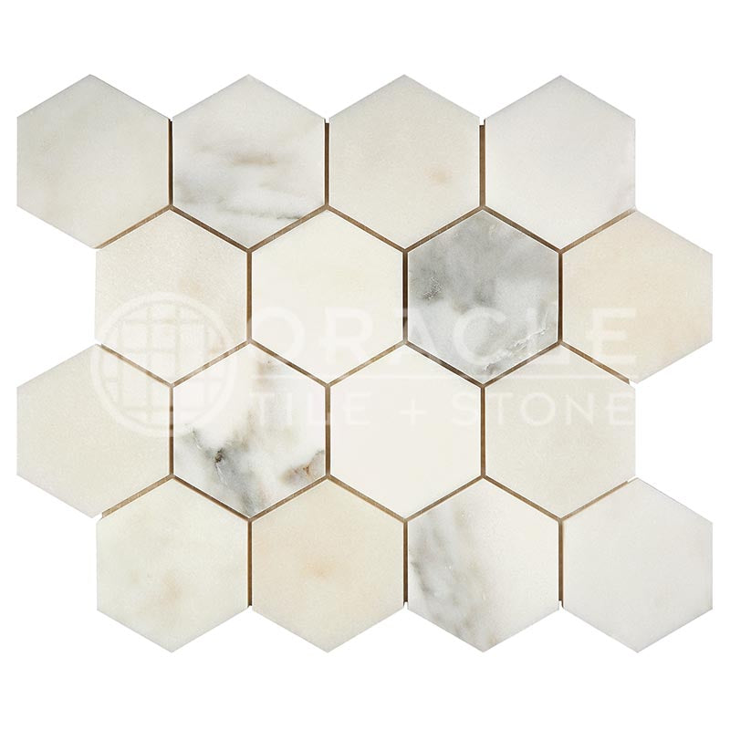 Calacatta Oliva Marble  3" X 3" Hexagon Mosaic Polished