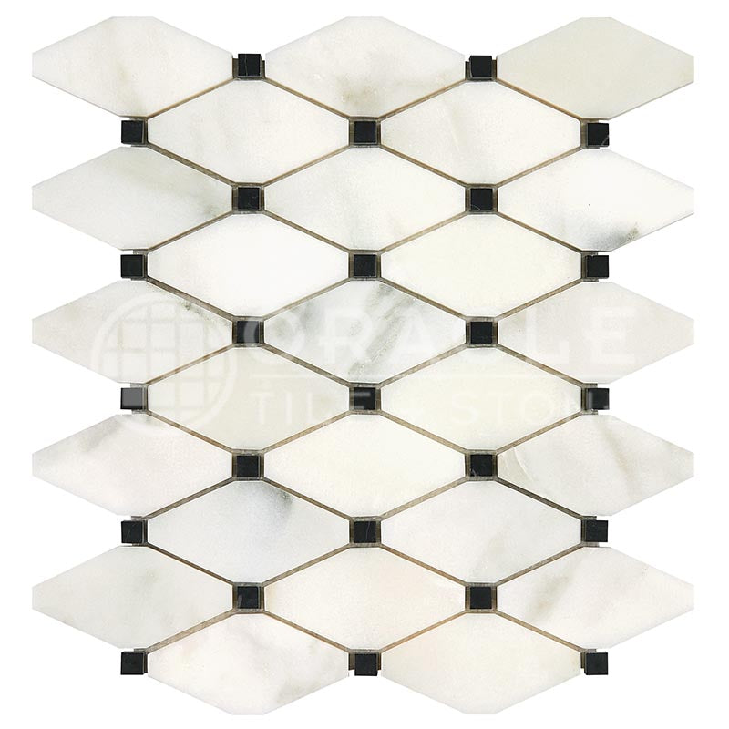 Calacatta Oliva Marble Octave (Long Octagon) Mosaic w/ Black