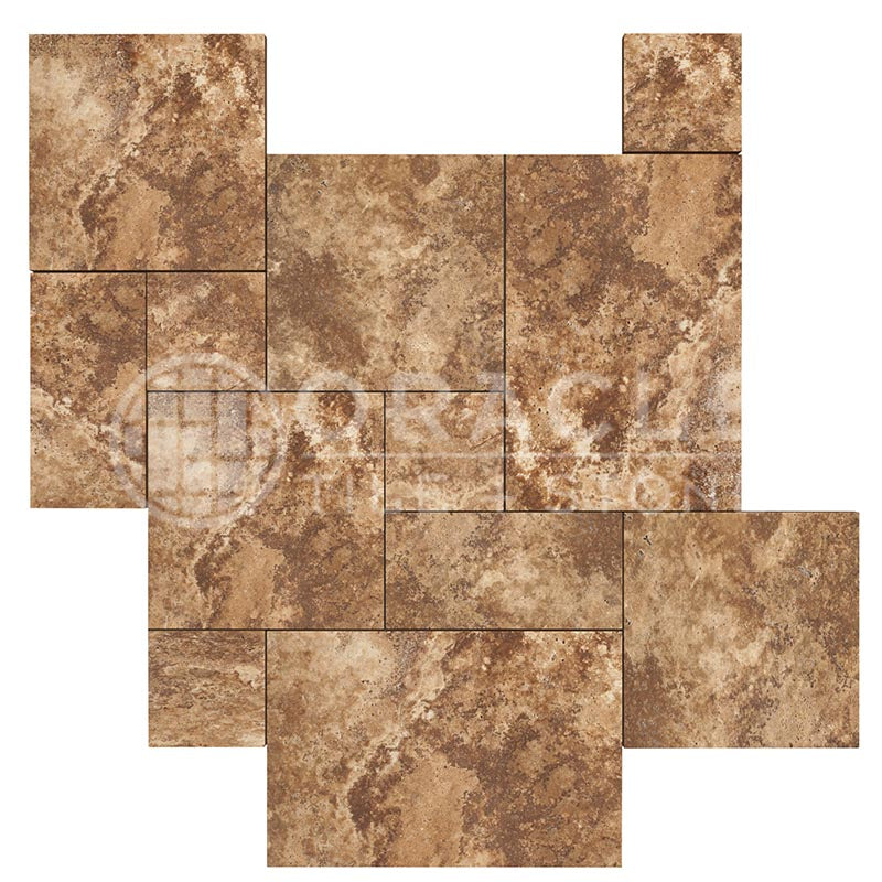 Noce Exotic Travertine	Versailles Pattern	Tile - (Cross-cut / Straight-Edged)	Unfilled, Brushed & St.Edged