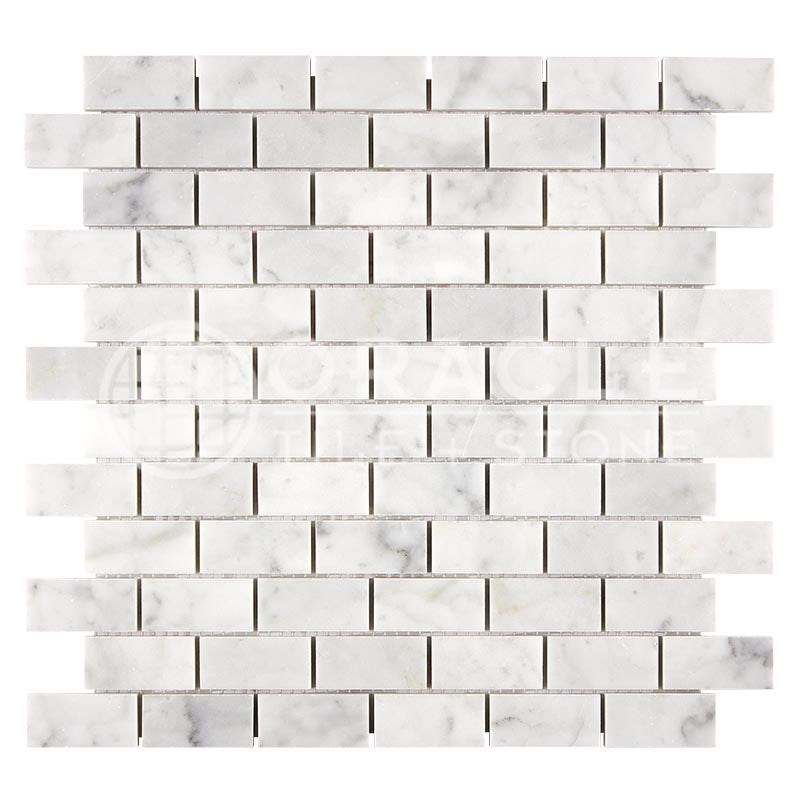 Italian Carrara White Marble - 1" X 2" Brick Mosaic Tile