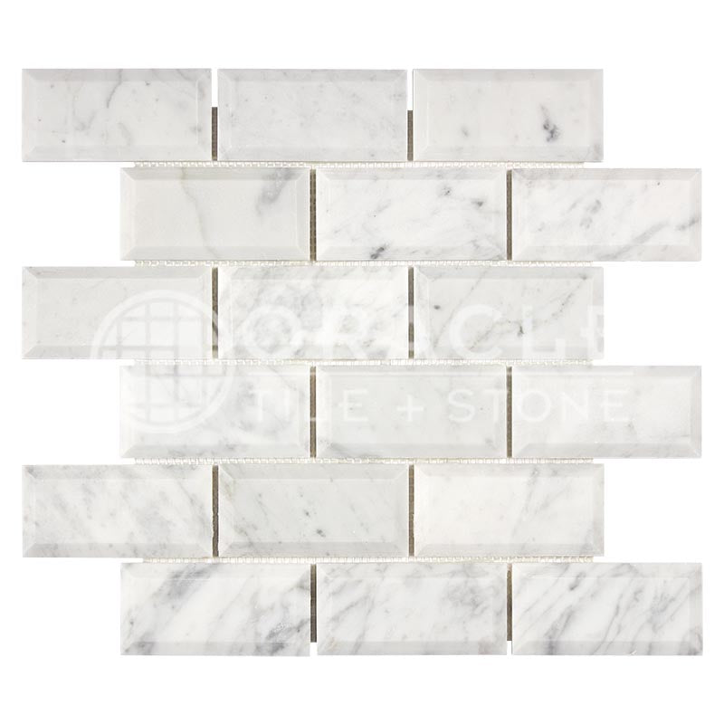 Italian Carrara White Marble - 2" X 4" Brick Mosaic Tile