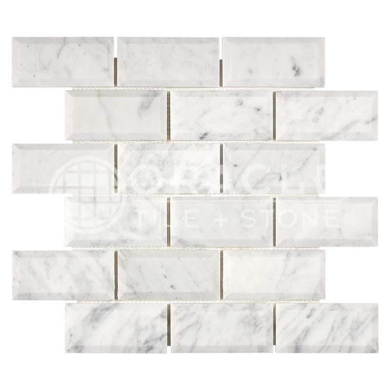 Carrara White (Bianco Carrara / Italian) Marble	2" X 4"	Deep-Beveled Brick Mosaic