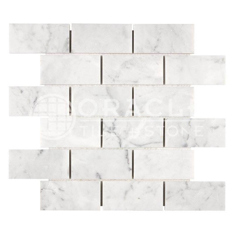 Carrara White (Bianco Carrara / Italian) Marble	2" X 4"	Straight-Edged Brick Mosaic