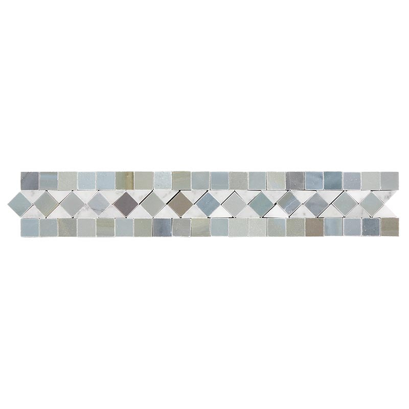 Italian Carrara White Marble - BIAS Border / Listello with Bardiglio Blue-Gray Marble Dots