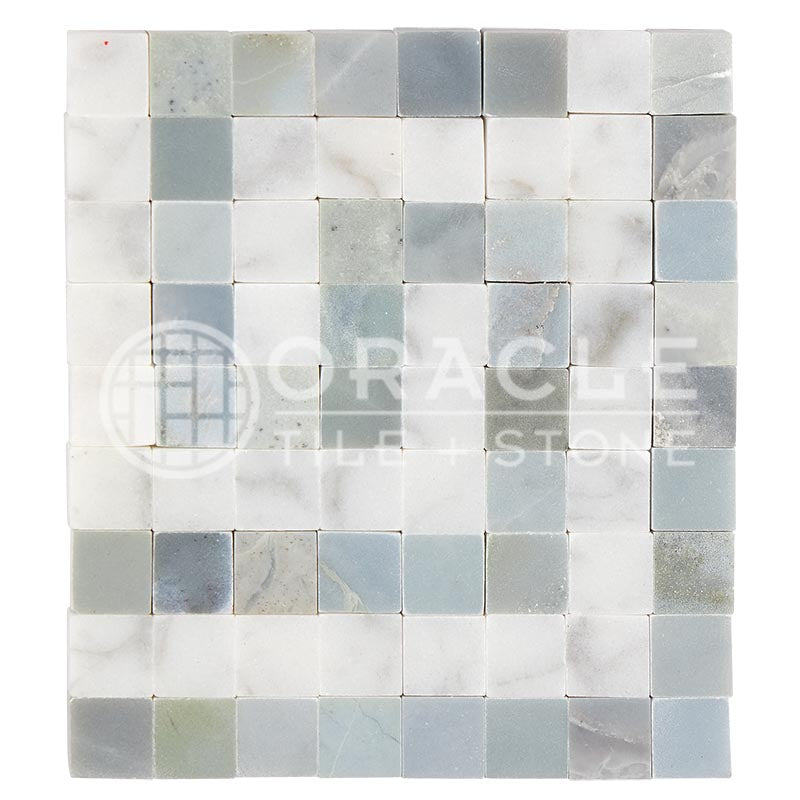 Italian Carrara White Marble - Greek Key Border / Listello CORNER with Bardiglio Blue-Gray Marble Dots