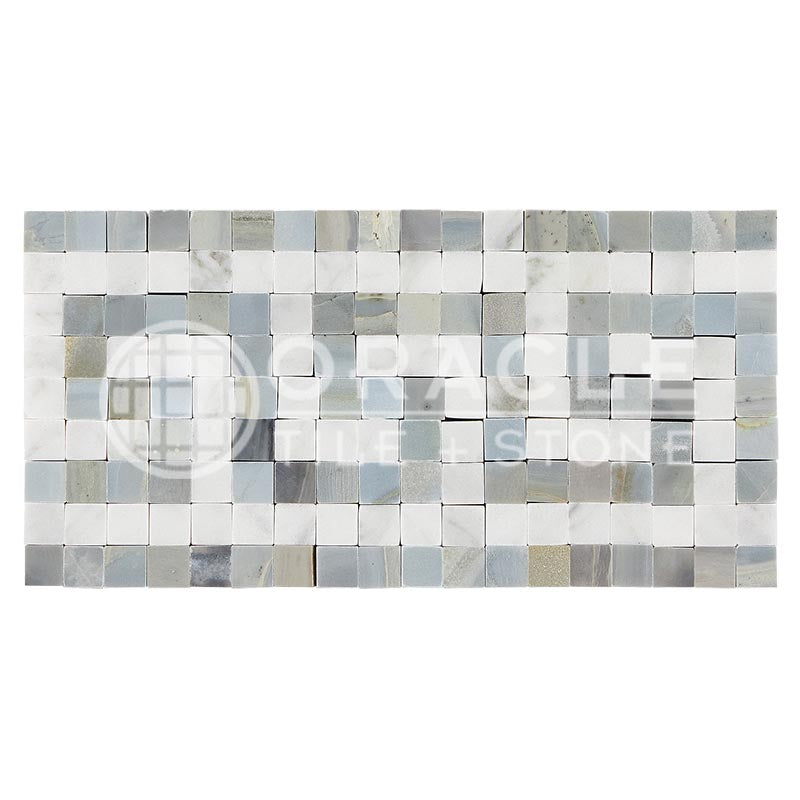 Italian Carrara White Marble - Greek Key Border / Listello with Bardiglio Blue-Gray Marble Dots