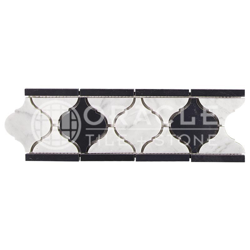 Italian Carrara White Marble - Lantern Border / Listello with Black Marble Inserts
